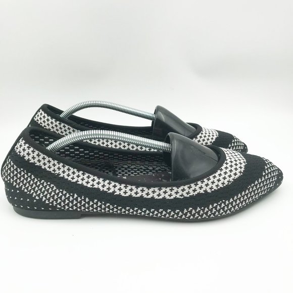 SKECHERS Cleo Hot Dot Black White Stretch Knit Flats Womens 10 - Picture 3 of 8